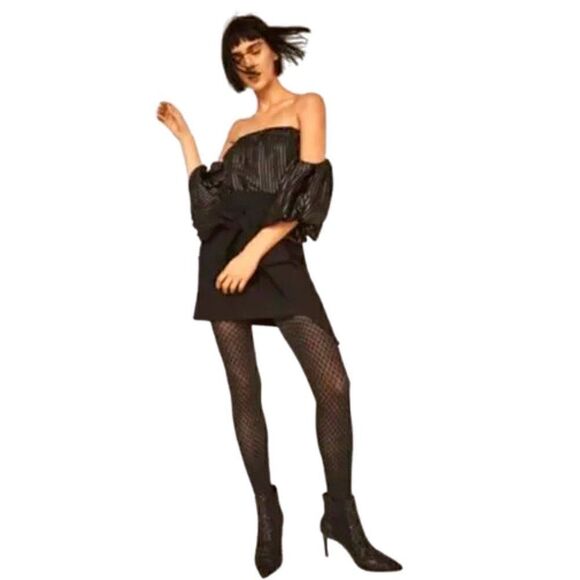 NWOT Zara Off The Shoulder Balloon Sleeve Gold Striped Blouse Top - Picture 2 of 5